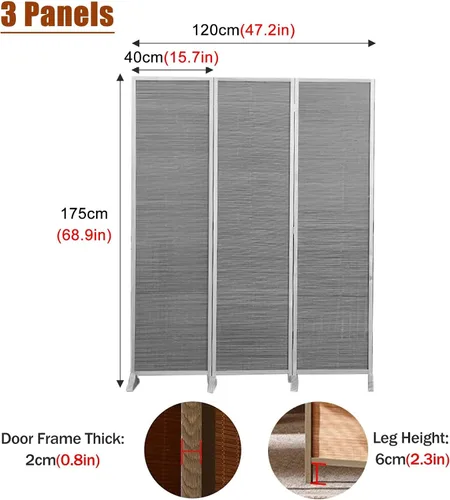 Vista 2 de Divisor de habitación de 3, 4, 5, 6 paneles, pantalla de privacidad de madera de 5.8 pies de alto para dormitorio, sala de estar/estudio, pared