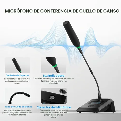 Vista 7 de Phenyx Pro Sistema de Micrófono Inalámbrico para Conferencia, Micrófono de Pódium Inalámbrico de Cuatro Canales, 4x50 Frecuencias UHF, Auto Scan, 4