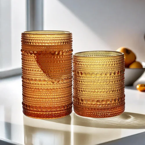 Vista 7 de Juego de Vasos de Beber Vintage Hobnail, Juego de Cristalería de 8 Vasos, Vasos Highball de 12 oz y 10 oz, Vaso Tumbler para Cócteles, Whisky, Jugo