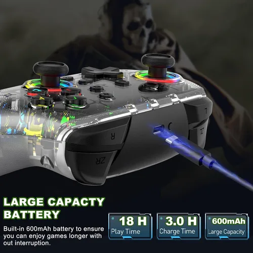 Vista 7 de arVin Switch Controller, Wireless Switch Pro Controllers for SwitchLiteOLEDPS4PS3PCiOSAndroid Remote Gaempad Joystick with 9-Colors RGB Light6-Axis