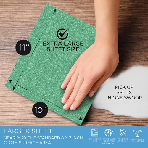 Vista 2 de Paños de cocina suecos para cocina XL, rollo de 30 hojas, biodegradables y compostables, paños de limpieza de toallas de papel reutilizables, 11 x