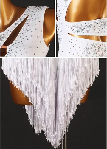 Vista 4 de Vestidos de baile latino con flecos para mujer, competencia profesional, cha cha, tango, baile, baile