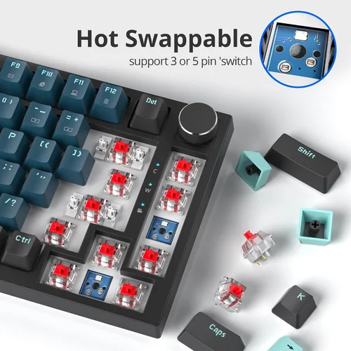Vista 4 de Junta de teclado 75% montada con almohadillas absorbentes de sonido, teclado mecánico RGB compacto de 82 teclas con cable para juegos, enchufe