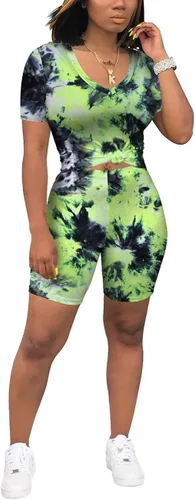Vista 2 de Yeshire Conjunto casual de 2 piezas para mujer, conjunto de pantalones cortos sueltos, conjunto deportivo