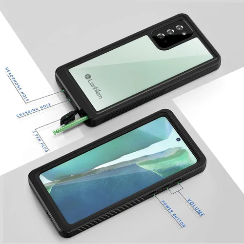 Vista 6 de Lanhiem Funda para Galaxy Note 20, Protector de Pantalla Integrado con Película para Huella Dactilar Funda Impermeable a Prueba de Polvo, Cubierta