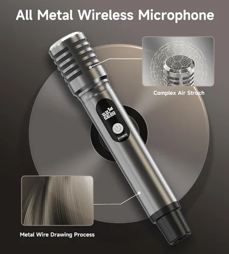 Vista 5 de Micrófonos inalámbricos, micrófono inalámbrico con conexión de chip uno a uno, batería recargable de 40H, alcance de 200 pies, plug and play, diseño