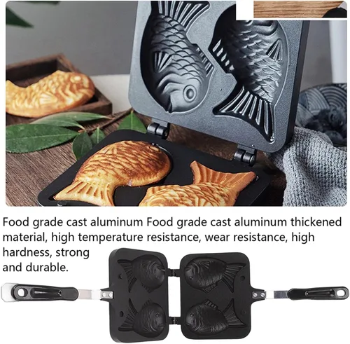 Vista 6 de Taiyaki Maker - Molde antiadherente para hacer pasteles calientes con forma de pez japonés, molde para waffle, molde doble para el hogar, bricolaje