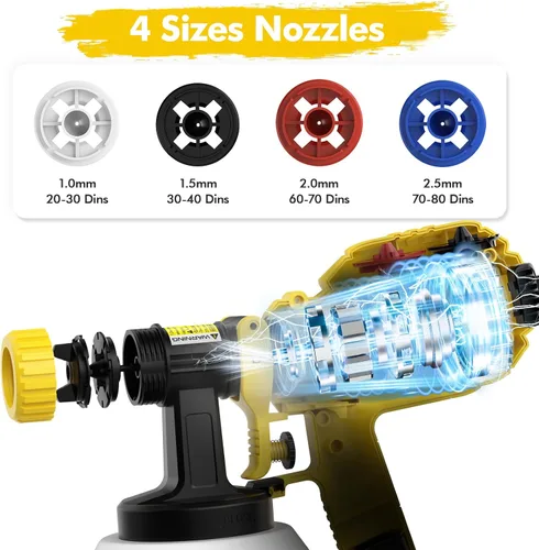 Vista 6 de Pulverizador de pintura inalámbrico, pistola de pintura eléctrica con recipiente de 50.7 fl oz, pistola de pintura con 2 cabezales de pulverización
