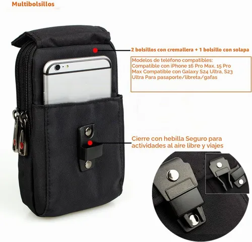 Vista 2 de Funda grande de nailon multiusos para iPhone 15 Pro Max 14 Pro Max Galaxy S22 Ultra S23 Ultra Universal Dual Smartphone con clip para cinturón