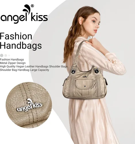 Vista 6 de Angelkiss - Bolsos y bolsos de mano para mujer, de cuero vegano lavado, bolso cruzado de hombro