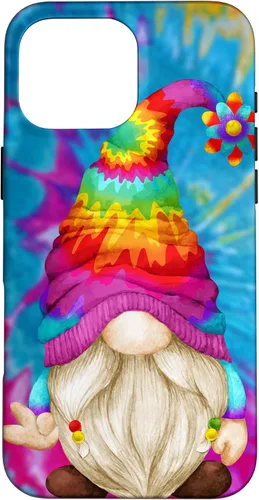 Vista 19 de Funda de gnomo de signo de paz para mujer, diseño de gnomo hippie de teñido anudado para iPhone 16