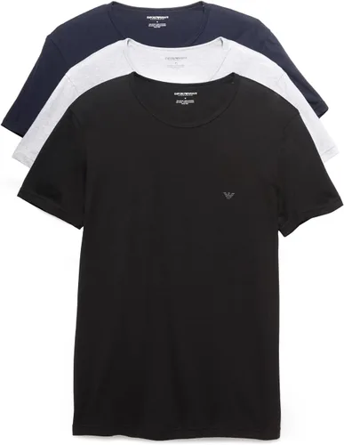 Vista 8 de Emporio Armani Camiseta de algodón con cuello redondo para hombre, paquete de 3 Blanco/Blanco