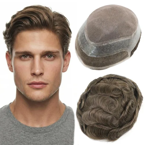 Vista 22 de HAPPY&CC Pieza del sistema de cabello humano Toupee para hombre Mono Lace #1 Negro Azabache