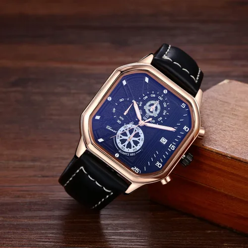 Vista 2 de Avaner Relojes de pulsera para hombre, reloj de cuarzo analógico cuadrado de cuero con calendario