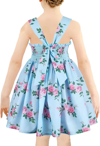 Vista 2 de Bcaur Vestido de otoño de algodón para niñas 2T-12, vestido de Pascua con estampado floral casual