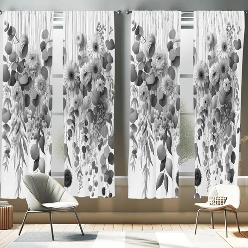 Vista 37 de Ambesonne - Cortinas amarillas para ventana, arte moderno escandinavo de escena de jardín con flores de tulipán y mariposas bailando, juego de 2