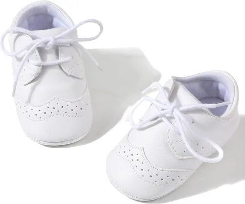 Vista 2 de Zapatos de bebé para niños y niñas, suela suave, antideslizante, de piel sintética, para bautizo, zapatos de bautizo, zapatos de cuna para recién