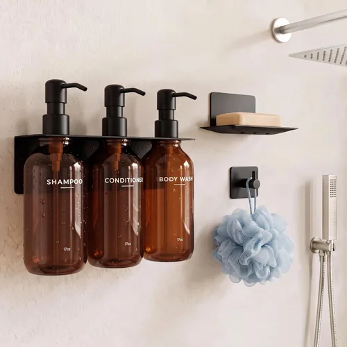 Vista 8 de Shampoo and Conditioner Dispenser - Shower Soap Dispenser Wall Mounted Bathroom Stainless Pump-transparent