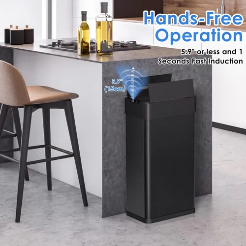 Vista 4 de Arlopu - Cubo de basura automático de 18.5 galones, contenedor de basura con sensor de movimiento de 70 litros Touchless Brushed Stainless Steel