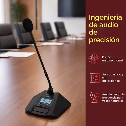 Vista 4 de Pyle Sistema de micrófono inalámbrico UHF de 4 canales con 4 micrófonos de cuello de cisne, rango de 300 pies, frecuencias seleccionables y receptor