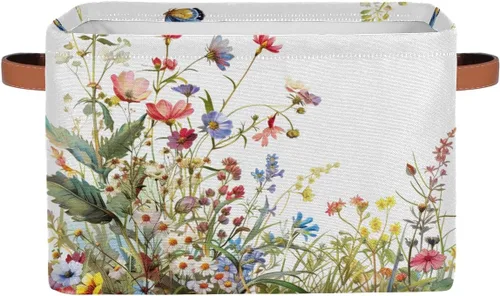 Vista 27 de Cesta de almacenamiento de flores y girasoles, organizador plegable grande para estantes, cubos de lona resistentes con asas para juguetes, armario