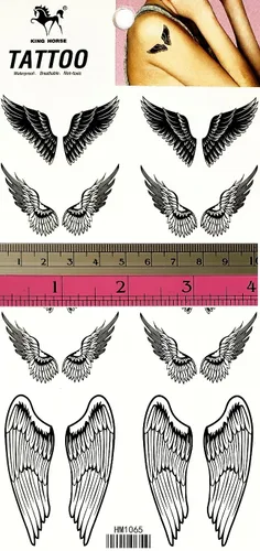 Vista 2 de Juego de 2 hojas de corazón rojo alas ángel tatuaje temporal tatuajes para hombres mujeres diseño decoraciones cuerpo cuello pecho hombro piernas