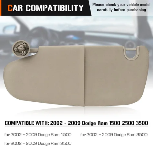 Vista 2 de AEagle Parasol de plástico simple para Dodge Ram 1500, 2500, 3500, 2002-2009, lado izquierdo del conductor, beige, sin luz