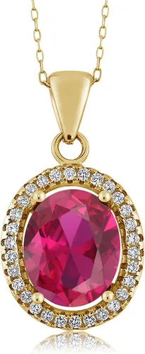 Vista 22 de Gem Stone King Collar con colgante de plata chapada en oro amarillo de 18 quilates de 0.433 x 0.354 in con piedra natal ovalada para mujer