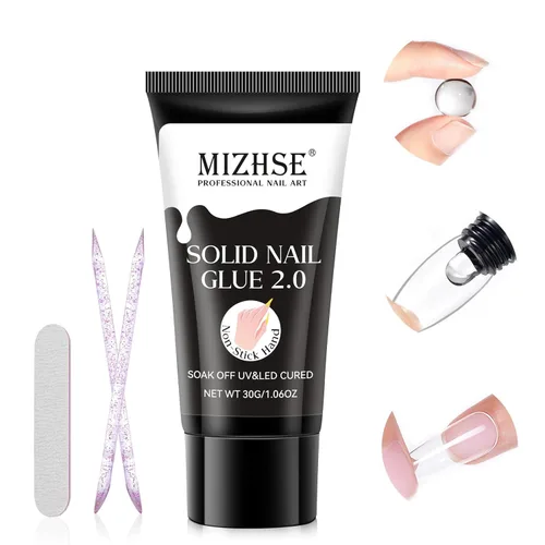 Vista 16 de MIZHSE Kit de pegamento de uñas semisólido de 0.35 oz y removedor de 0.3 fl oz para puntas de uñas a presión, secado rápido súper fuerte, sin