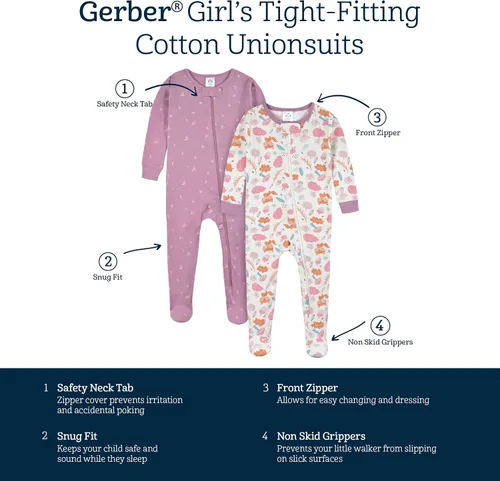 Vista 6 de Gerber Pijama con pies para bebé niña, paquete de 4