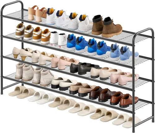 Vista 13 de KEETDY Organizador de zapatos largo de 2 niveles para armario, zapatero de metal para entrada, amplio estante apilable para zapatos con rejilla