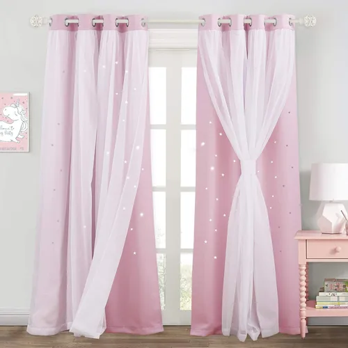 Vista 27 de NICETOWN Cortinas para dormitorio de niñas, cortinas de arco iris, cortinas de estrellas, cortinas de princesa, decoración de habitación
