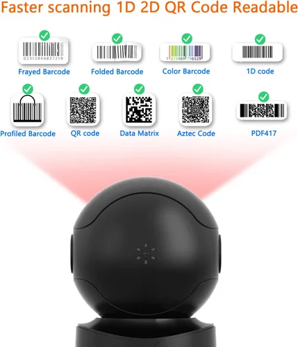 Vista 3 de NetumScan Escáner de código de barras omnidireccional automático de escritorio, lector de código de barras QR con cable USB manos libres, detección