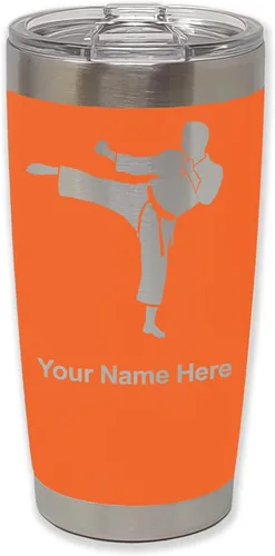 Vista 26 de LaserGram Vaso aislado al vacío de 20 onzas, Karate Man, grabado personalizado incluido (negro) Engraved Gift, Vacuum Insulated Stainless Steel
