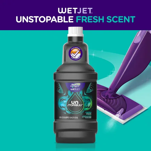 Vista 9 de Swiffer WetJet Unstopables - Solución de recarga para limpieza de suelos, aroma fresco, 1.25 litros
