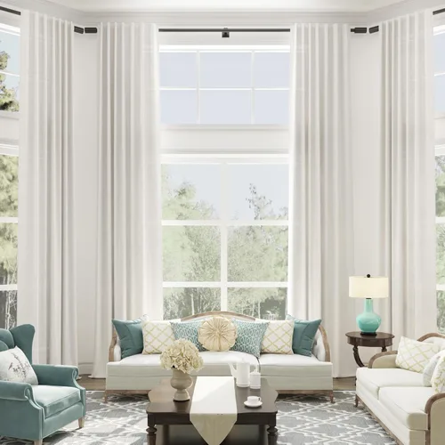 Vista 18 de Cortinas de lino extralargas de 144 pulgadas de largo para sala de estar con pestaña superior, cortinas modernas estilo casa de campo de dos pisos