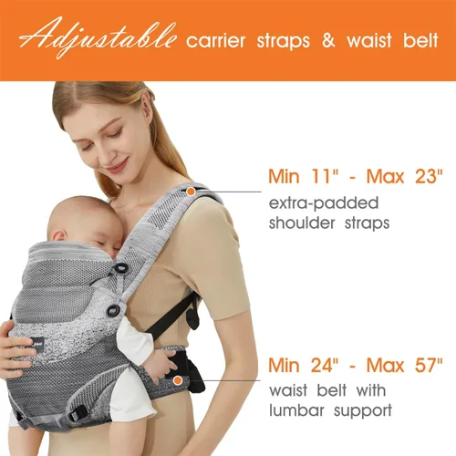 Vista 2 de Portabebés ergonómico 4 en 1 para recién nacidos a niños pequeños - Portabebés de punto acogedor y ligero para niños de 8 a 33 libras - Porteo