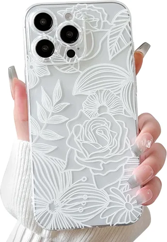 Vista 18 de Lovmooful Funda para iPhone 16 Pro, diseño floral transparente, flor negra