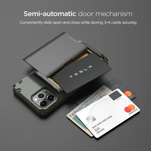 Vista 2 de VRS Design Damda Glide Pro funda compatible con iPhone 12/12 Pro, con espacio para 4 tarjetas, prémium, resistente, tarjetero semiautomático Verde