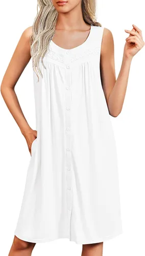 Vista 19 de Ekouaer Camisones para mujer, con botones, sin mangas, suave, con bolsillos, tallas S-XXXL