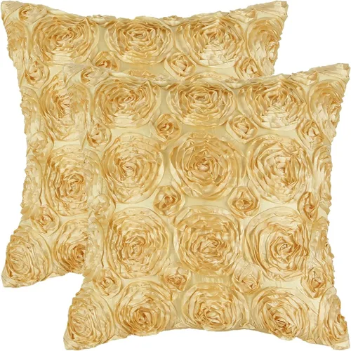 Vista 11 de CaliTime Paquete de 2 fundas de cojín, fundas de almohada para sofá, hogar, rosas sólidas, estéreo, floral, 18 x 18 pulgadas, beige