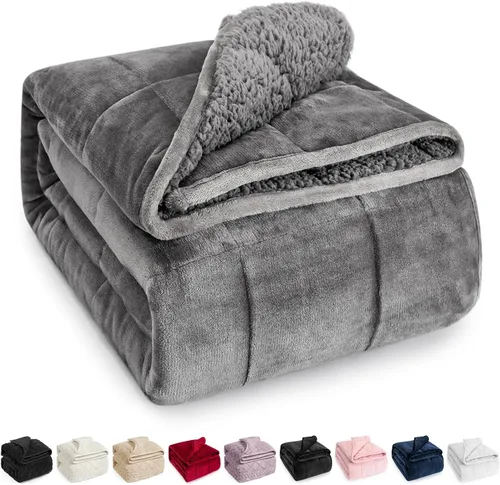 Vista 20 de Wemore Manta con peso de forro polar Sherpa para adulto, 10 libras de doble cara, acogedora y esponjosa, manta ultra mullida con parte superior