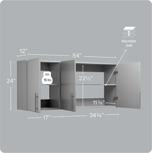 Vista 3 de Prepac Elite - Armario de pared de 54 pulgadas, armario de almacenamiento gris claro con 2 estantes ajustables, almacenamiento para despensa, cocina