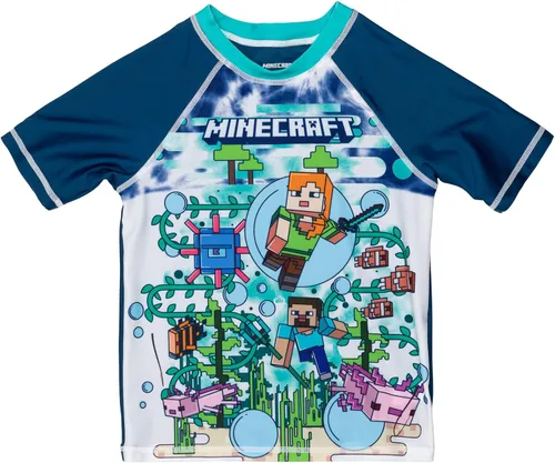 Vista 3 de Minecraft Conjunto de camiseta de protección raglán y traje de baño UPF 50+, tallas de niño a niño grande (4-18-20)