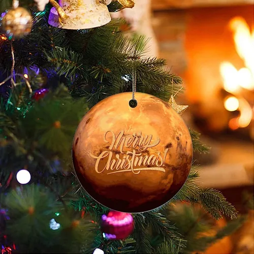 Vista 3 de Adorno de Navidad de cerámica con diseño de planeta galáctico cósmico impreso de dos caras, novedad para familiares, amigos, niños, fanáticos