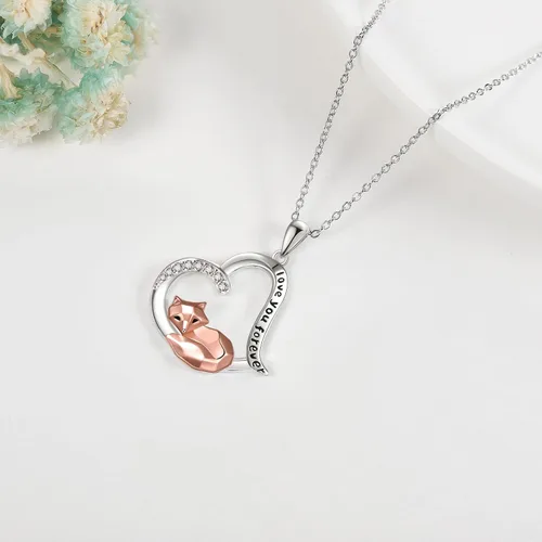 Vista 3 de Collar de zorrocerdoperezoso de plata de ley 925 con colgante de corazón de animal, joyería de animales, regalos para mujeres