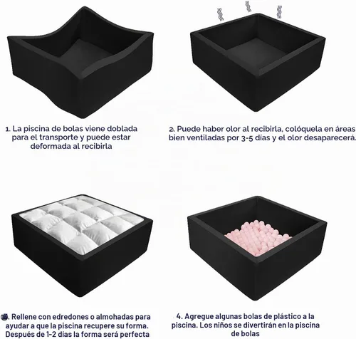 Vista 7 de TRENDBOX Pozo de pelotas de espuma viscoelástica de 35.4 x 35.4 x 13.8 pulgadas, equipo suave para piscina para niños pequeños, color negro