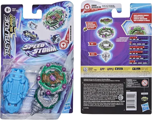 Vista 5 de Beyblade Burst Surge Speedstorm Curse Devolos D6 Spinning Top Starter Pack – Balance Type Battling Game Top con lanzador, juguete para niños