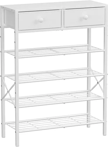 Vista 13 de Zapatero para entrada, organizador de zapatos de 4 niveles con 2 cajones no tejidos, estante de almacenamiento de metal para 12-16 pares de zapatos