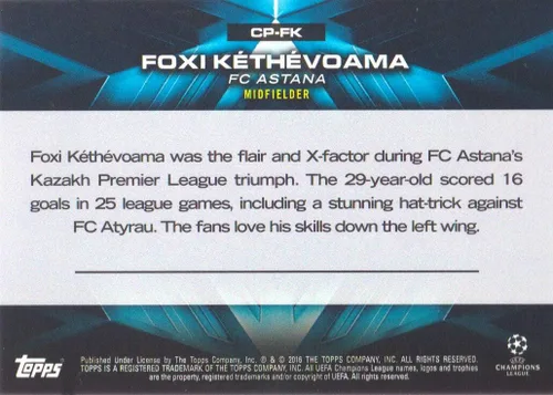 Vista 2 de 2015-16 Topps UEFA Champions League Showcase Pedigree #CP-FK Foxi Kethevoama